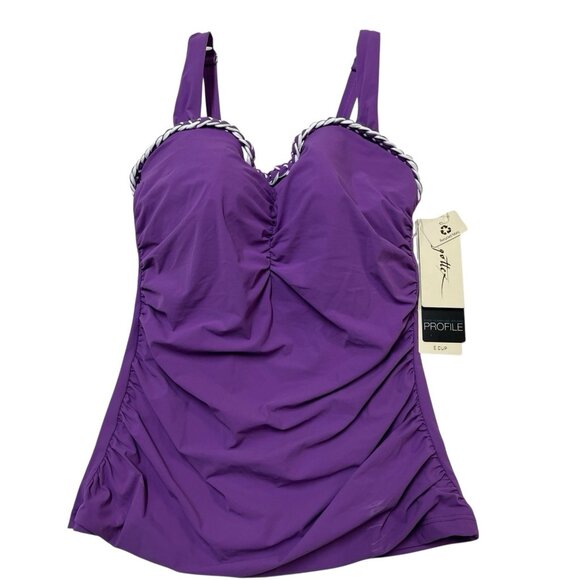 Profile by Gottex Tankini Top Womens 34E Purple Kundala Ruffle‎ E Cup Top Only - Picture 1 of 8